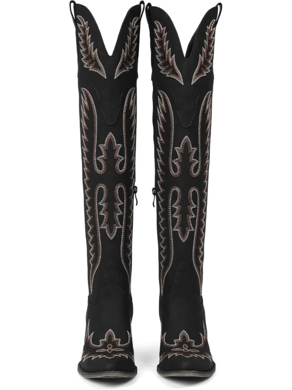 Women's Black Embroidered Pointed Toe Western Cowgirl Over The Knee High Boots